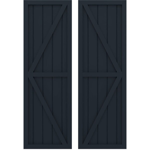Ekena Millwork Americraft 5-Board Wood 2 Equal Panel Frmd Board-n-Batten Shutters w/Dbl Z-Bar, ARW102BF518X77OBH, PR ARW102BF518X77OBH - main